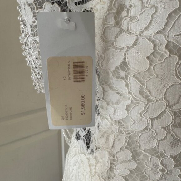 Couture Lace & Crystal Embellished Wedding Dress Women's Sz. 12 - Picture 11 of 16